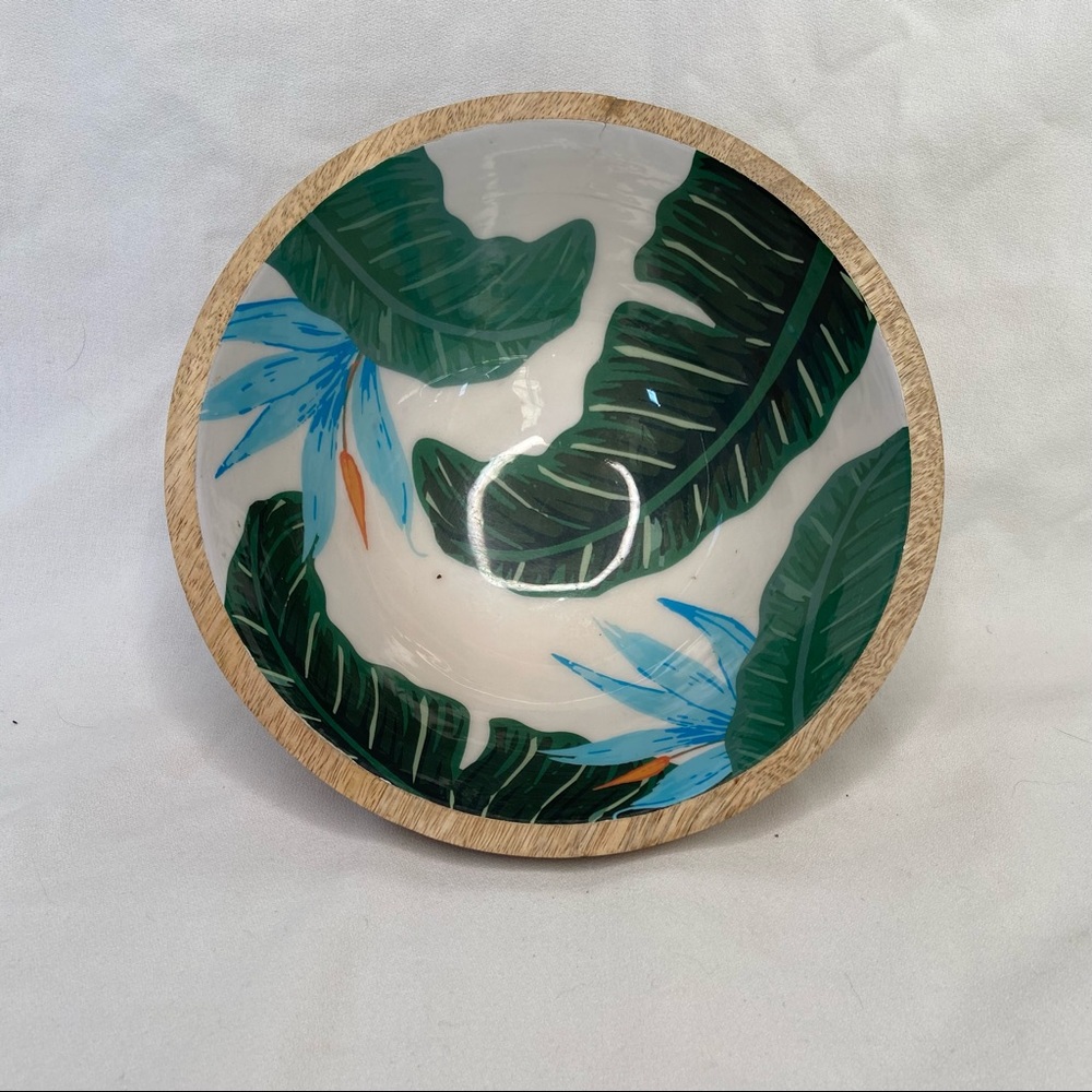 Palm Leaf Salad Wood Bowl 9” Unbranded Decor Hawaiian Island Fruit Flower EUC